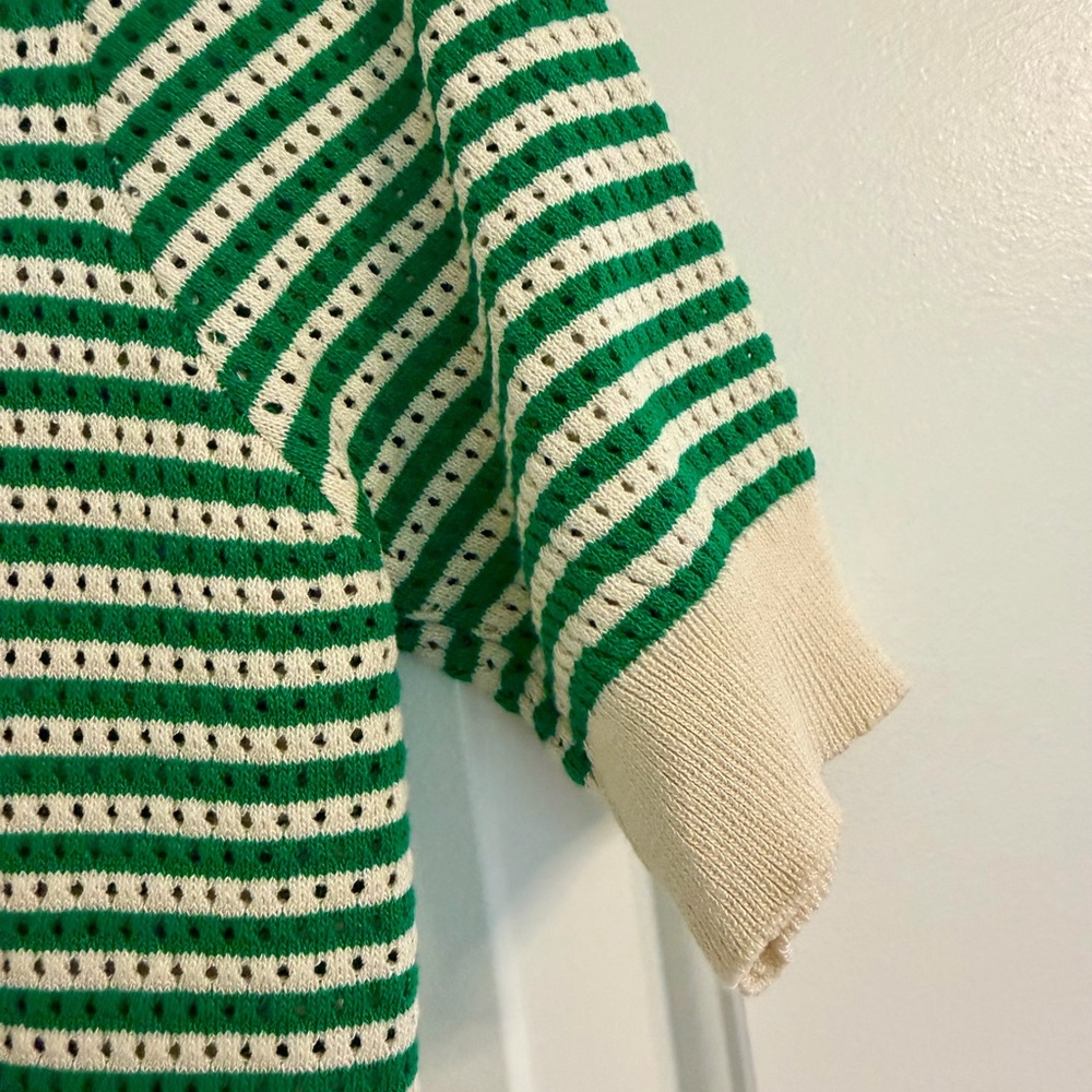 Green and Cream Striped Short Sleeve Sweater - Picture 6 of 6